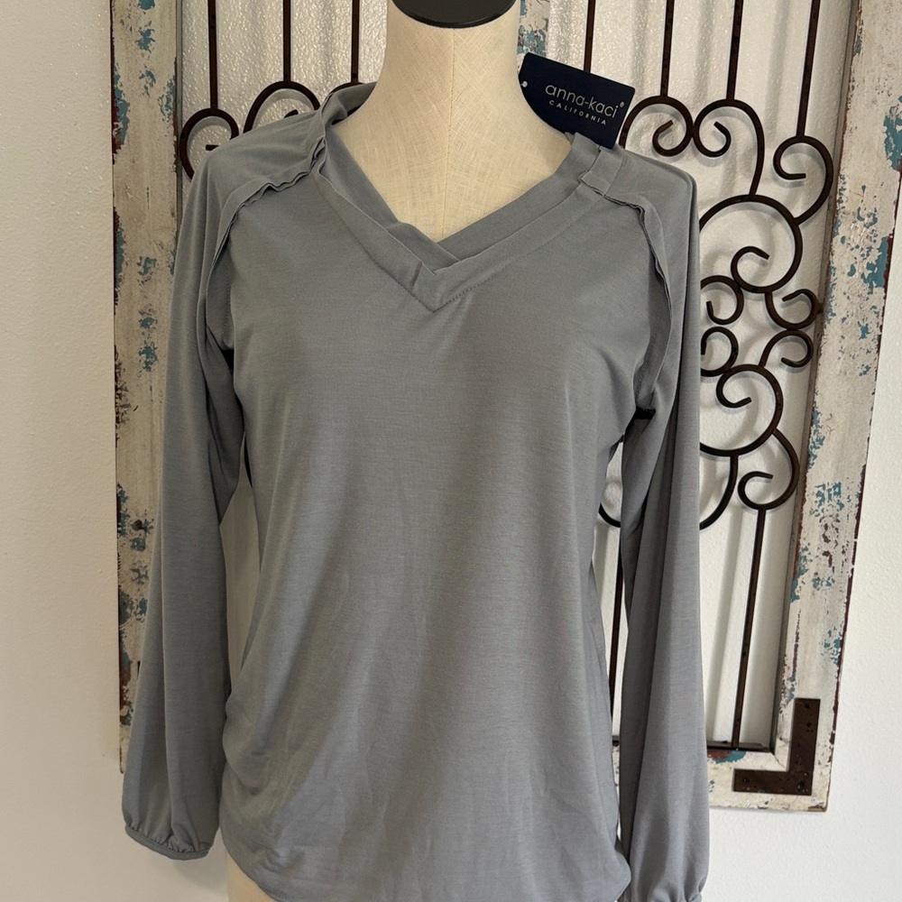 Anna-Kaci Gray V-Neck Women's Jersey Top